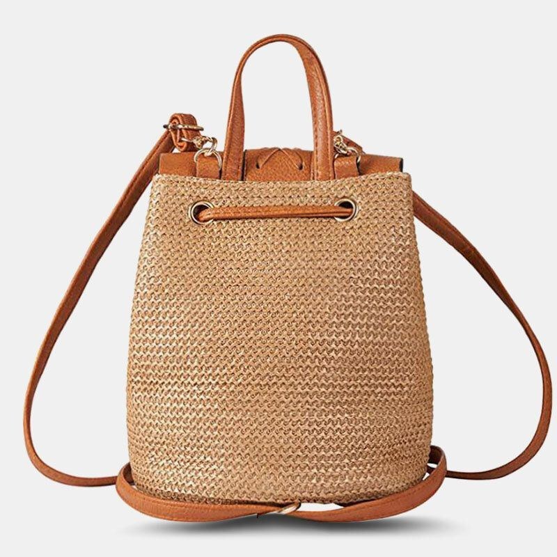 Dam Tofs Straw Bag Retro Beach Bag Ryggsäck Bucket Bag