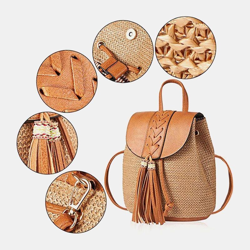 Dam Tofs Straw Bag Retro Beach Bag Ryggsäck Bucket Bag