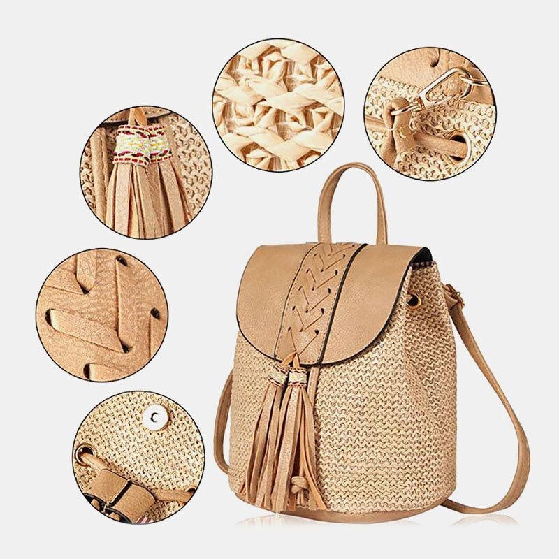 Dam Tofs Straw Bag Retro Beach Bag Ryggsäck Bucket Bag