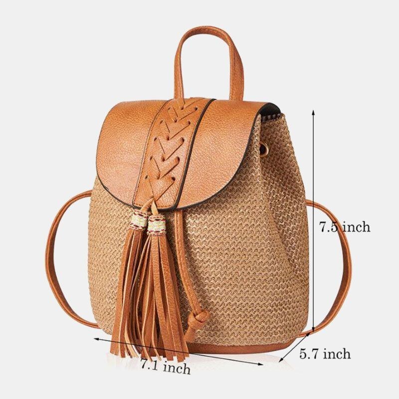 Dam Tofs Straw Bag Retro Beach Bag Ryggsäck Bucket Bag