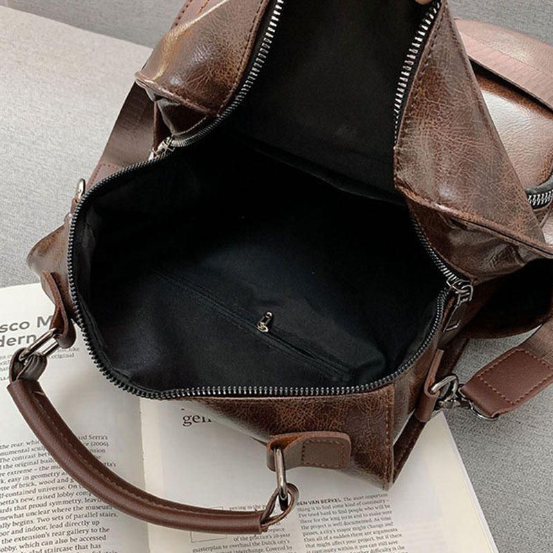 Dam Vintage Konstläder Multifunktionell Ryggsäck Crossbody-väska